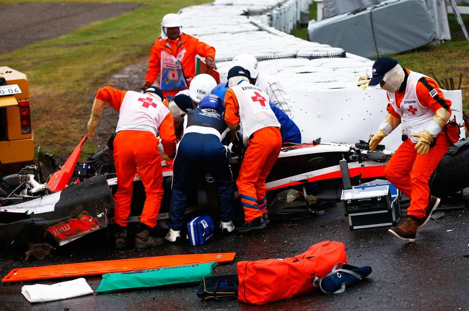 La Marussia di Bianchi dopo lo schianto. Getty Images
